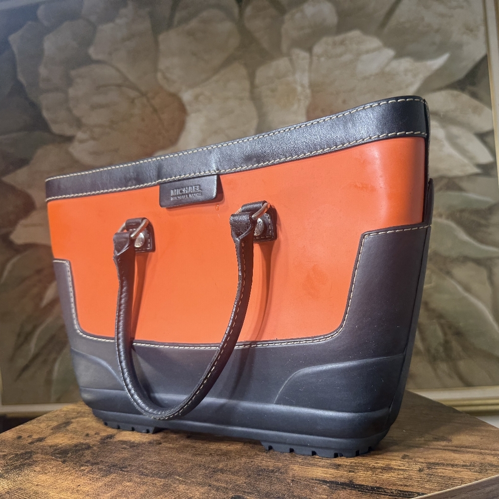 Michael Kors RAINY DAY Orange and Black Tote Handbag